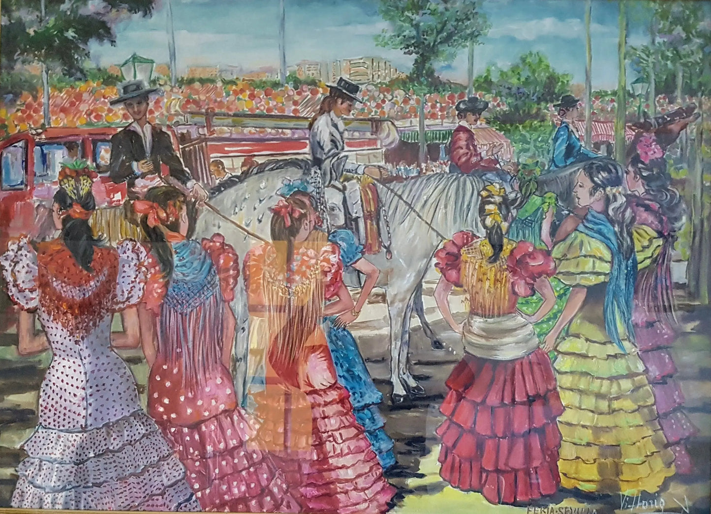 Feria de Abril di Vittoria Andretta. Opera unica tecnica mista su tela rappresentante i momenti più intensi della sua vita | CD Studio d'Arte