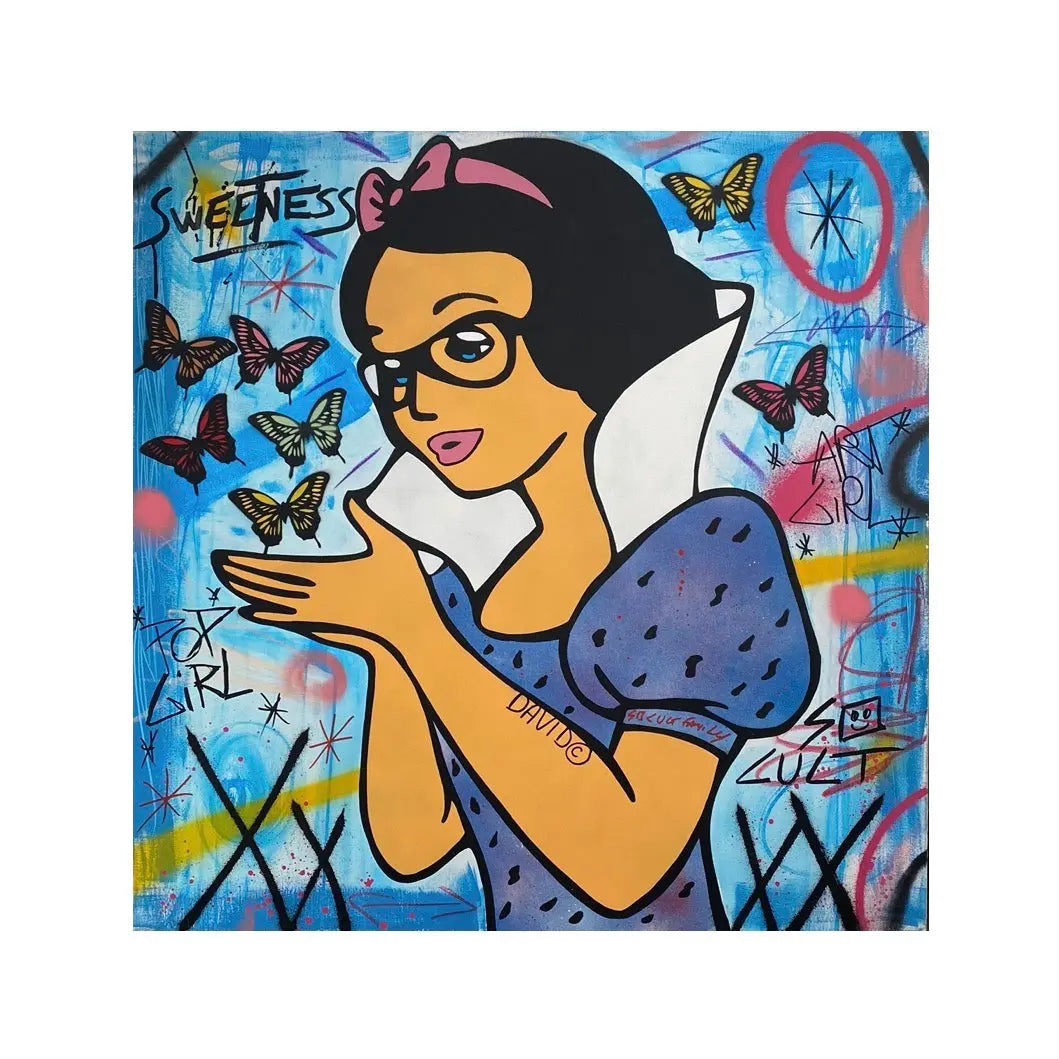 Sweetness di David Karsenty. Opera unica tecnica mista su tela rappresentante l'iconico personaggio Disney raffigurato in maniera divertente dall'artista | Cd Studio d'Arte