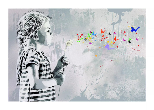 Blow di Alessio-B. Stampa giclée stampa su carta 320 gsm edizione limitata rappresentante una bambina che soffia un soffione dal quale escono delle farfalle | CD Studio d'Arte