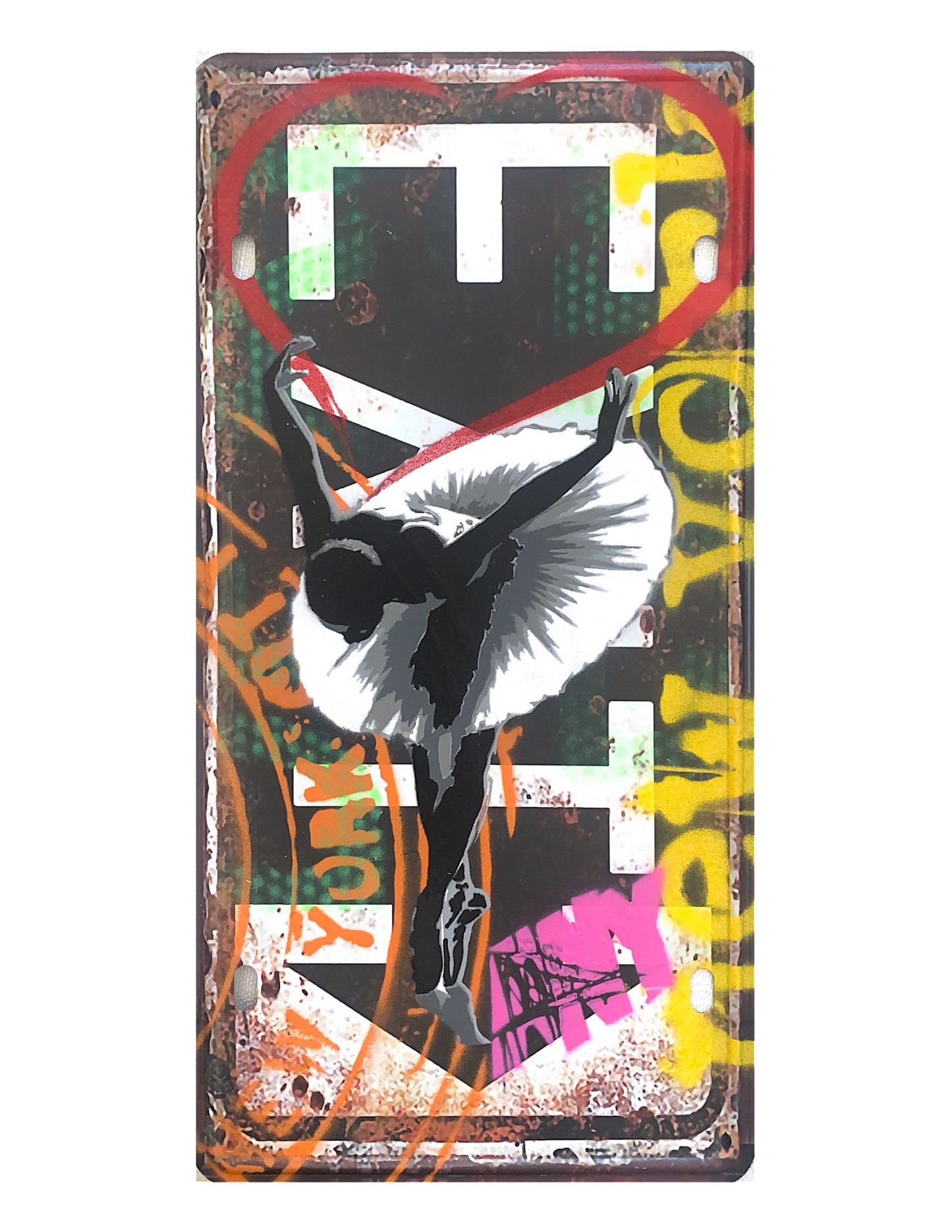 The bow di Any. Opera unica spray su cartello stradale rappresentante connessioni allo scenario di New York, come ricorda l'acronimo presente nel nome dell'artista "About New York" | Cd Studio d'Arte