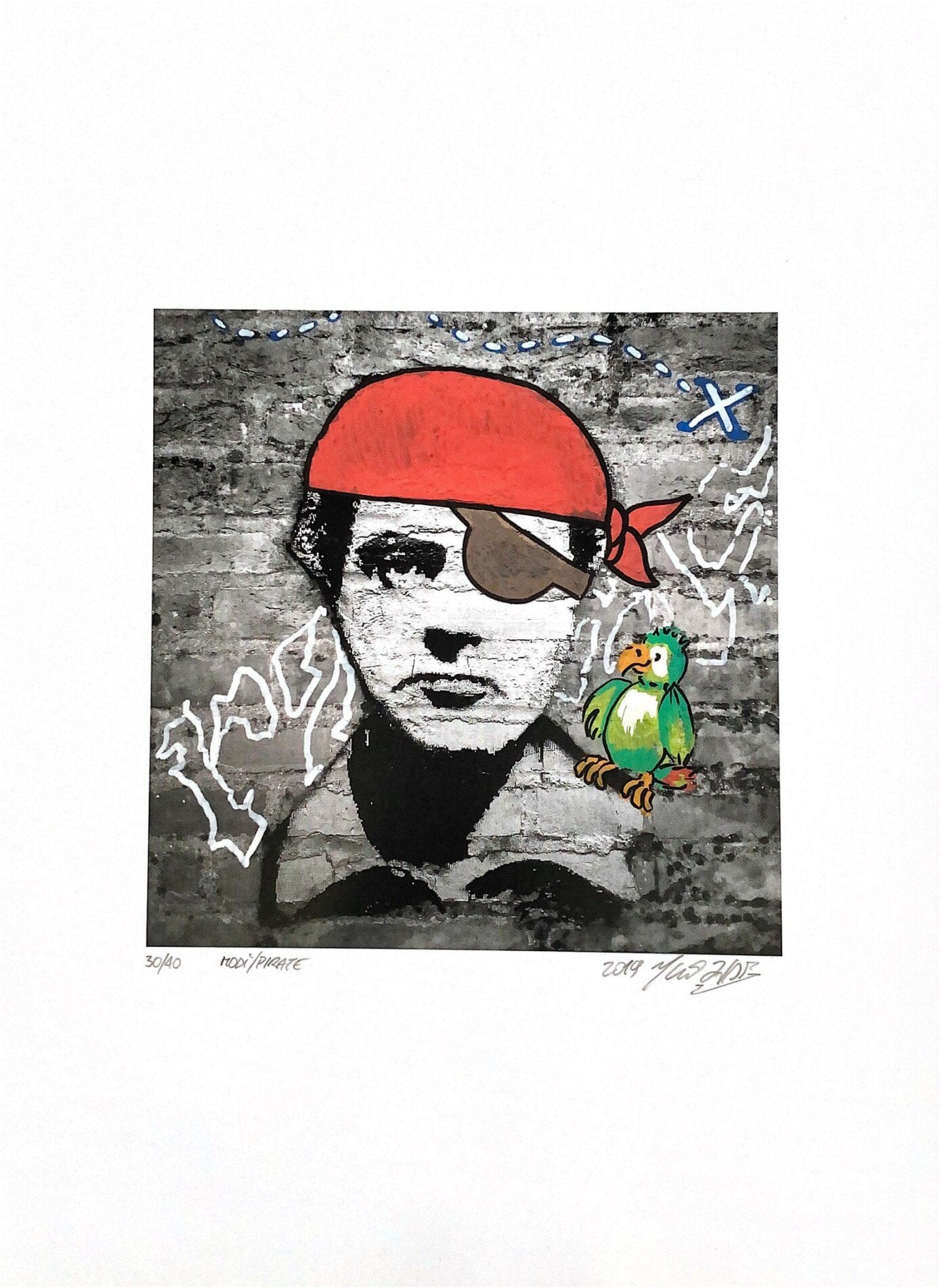 Modì Pirate di Shife. Stampa giclée stampa su carta 200 gsm rappresentante un'interpretazione personale del viso di Modigliani, parte di una serie di stampe dell'artista | CD Studio d'Arte
