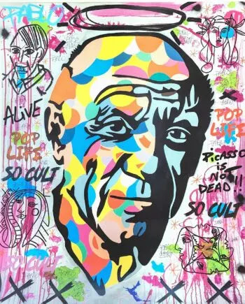 Picasso Is Not Dead di David Karsenty. Stampa giclée stampa giclée su carta 320 gsm edizione limitata rappresentante il pittore Pablo Picasso raffigurato in maniera divertente dall'artista | Cd Studio d'Arte