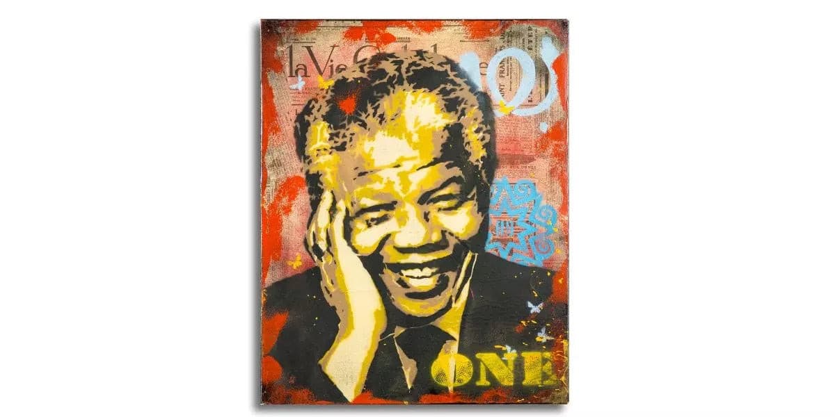 Madiba di Alessio-B. Opera unica spray e stencil su tela rappresentante un tributo a Nelson Mandela | CD Studio d'Arte