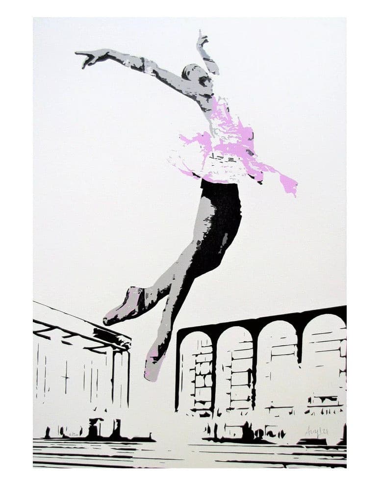 Don't Stop Dancing di Any. Stampa giclée stampa su carta 320 gsm edizione limitata rappresentante una ballerina vestita di rosa mentre esegue un passo di danza | Cd Studio d'Arte