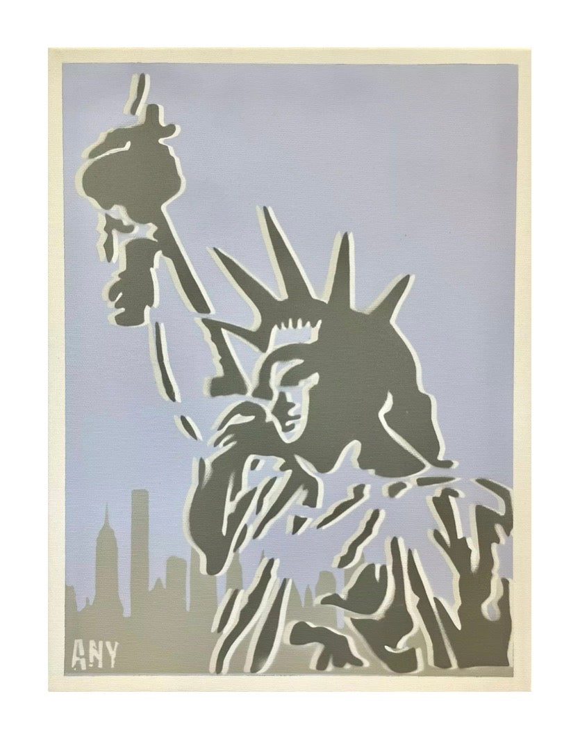 Freedom di Any. Opera unica spray e stencil su tela rappresentante connessioni allo scenario di New York, come ricorda l'acronimo presente nel nome dell'artista "About New York" | CD Studio d'Arte