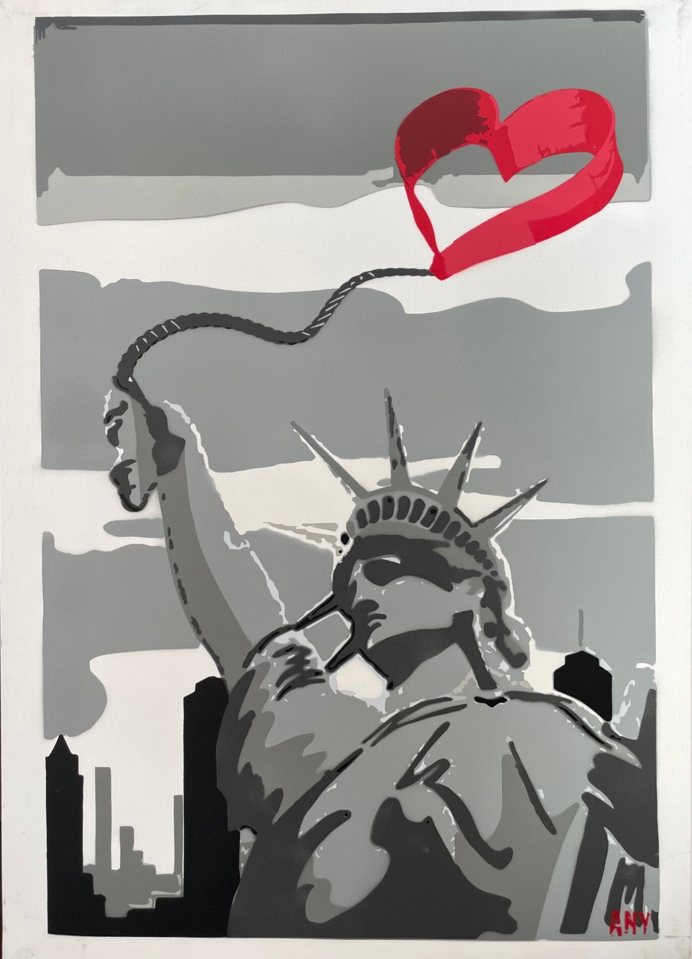 Lady Liberty di Any. Opera unica spray e stencil su tela rappresentante connessioni allo scenario di New York, come ricorda l'acronimo presente nel nome dell'artista "About New York" | CD Studio d'Arte