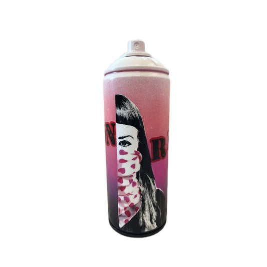 Love Revolution White Spray Can di Shife. Opera unica spray e stickers su bomboletta spray rappresentante un soggetto ricorrente dell'artista trasferito in un oggetto da collezione | CD Studio d'Arte