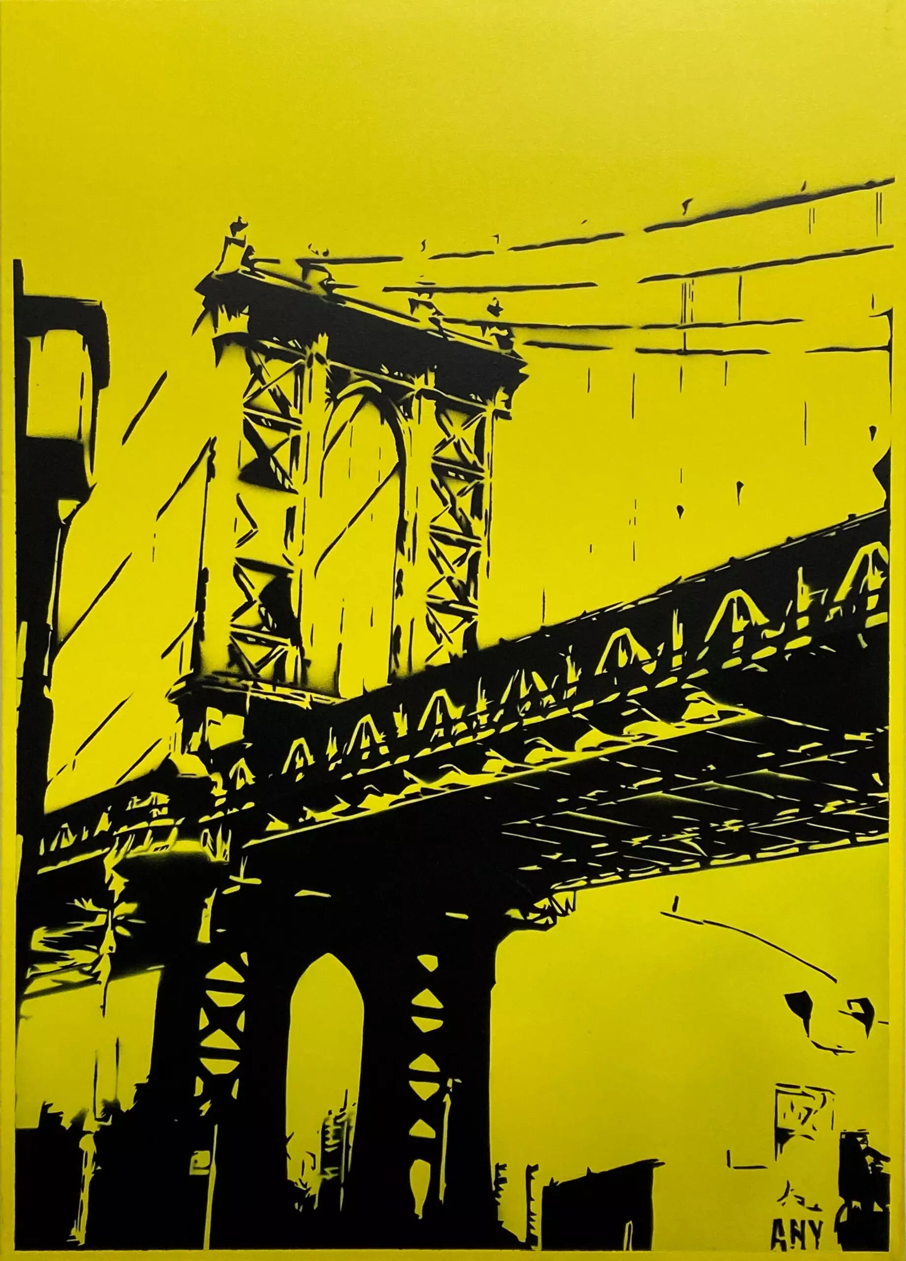 Once Upon A Time di Any. Opera unica spray e stencil su tela rappresentante connessioni allo scenario di New York, come ricorda l'acronimo presente nel nome dell'artista "About New York" | Cd Studio d'Arte
