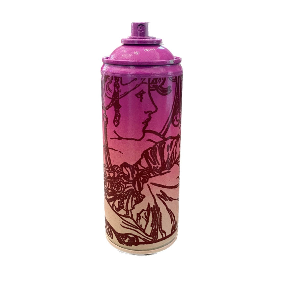 Spray Culturae Pink Edition di Shife. Opera unica spray e stickers su bomboletta spray rappresentante un soggetto ricorrente dell'artista trasferito in un oggetto da collezione | Cd Studio d'Arte