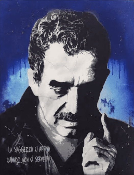 Gabriel Garcia Marquez di Alessio-B. Opera unica spray e stencil su tela rappresentante il famoso autore Gabriel Garcia Marquez  | CD Studio d'Arte