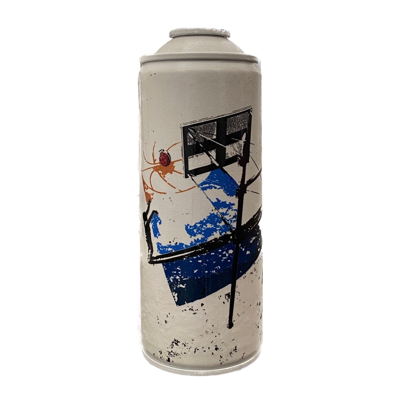 Basket Can di Any. Opera unica spray e stickers su bomboletta spray rappresentante un soggetto ricorrente dell'artista trasferito in un oggetto da collezione | CD Studio d'Arte