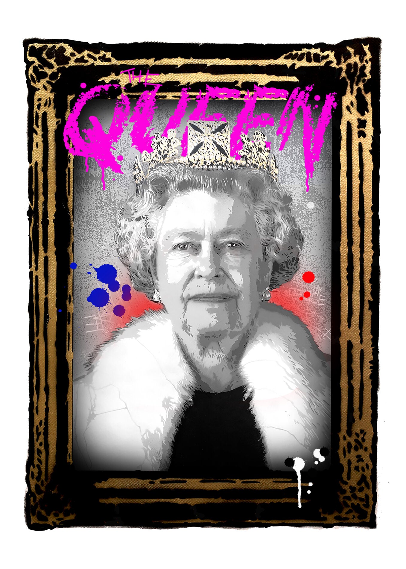 The Queen Frame di Alessio-B. Stampa giclée stampa su carta 320 gsm edizione limitata rappresentante la regina Elisabetta in chiave divertente | Cd Studio d'Arte