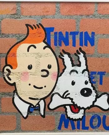 Tintin et Milou di Shife. Opera unica acrilico e smalto su fusione acrilica in polistirene rappresentante i due personaggi dell'omonima serie a fumetti belga | Cd Studio d'Arte