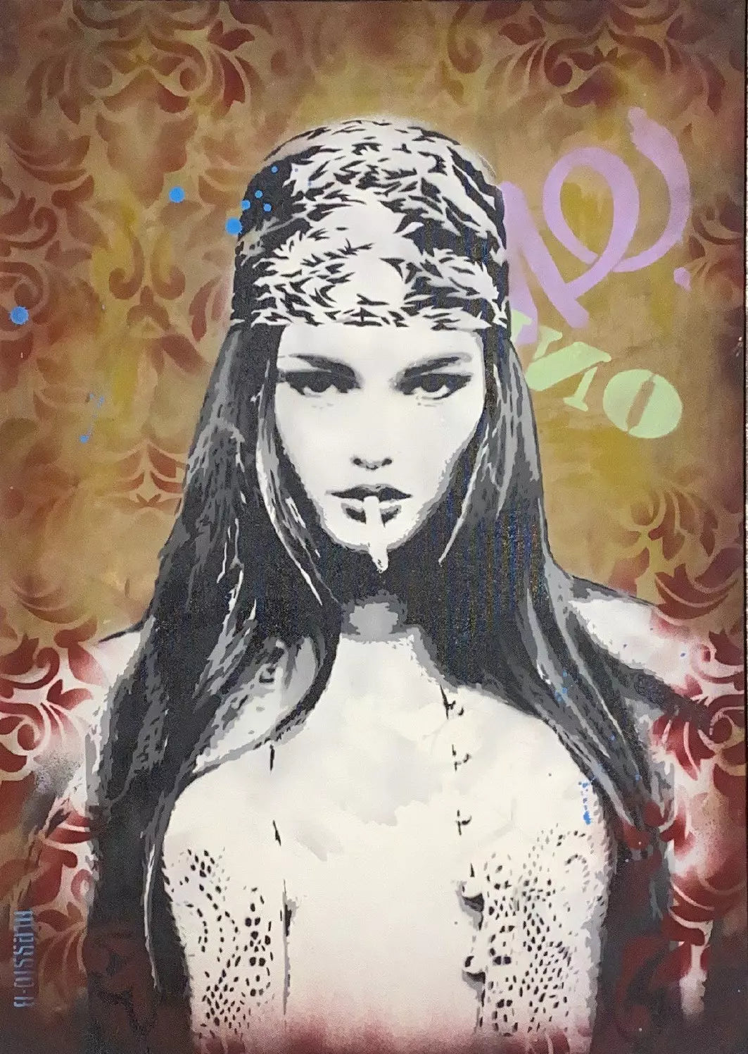 Vanessa di Alessio-B. Opera unica spray e stencil su tela rappresentante Vanessa Paradis, iconica attrice e cantante francese | Cd Studio d'Arte