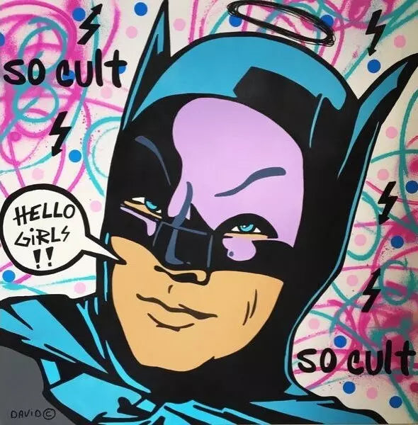 Hello Girls di David Karsenty. Opera unica tecnica mista su tela rappresentante Batman, iconico personaggio dei fumetti statunitensi | Cd Studio d'Arte
