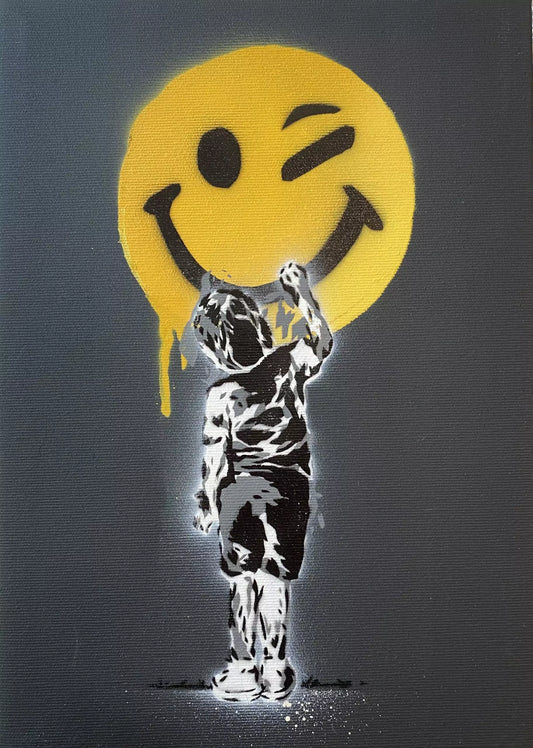 Smile Black Edition di Alessio-B. Opera unica spray e stencil su tela rappresentante uno Smile | Cd Studio d'Arte