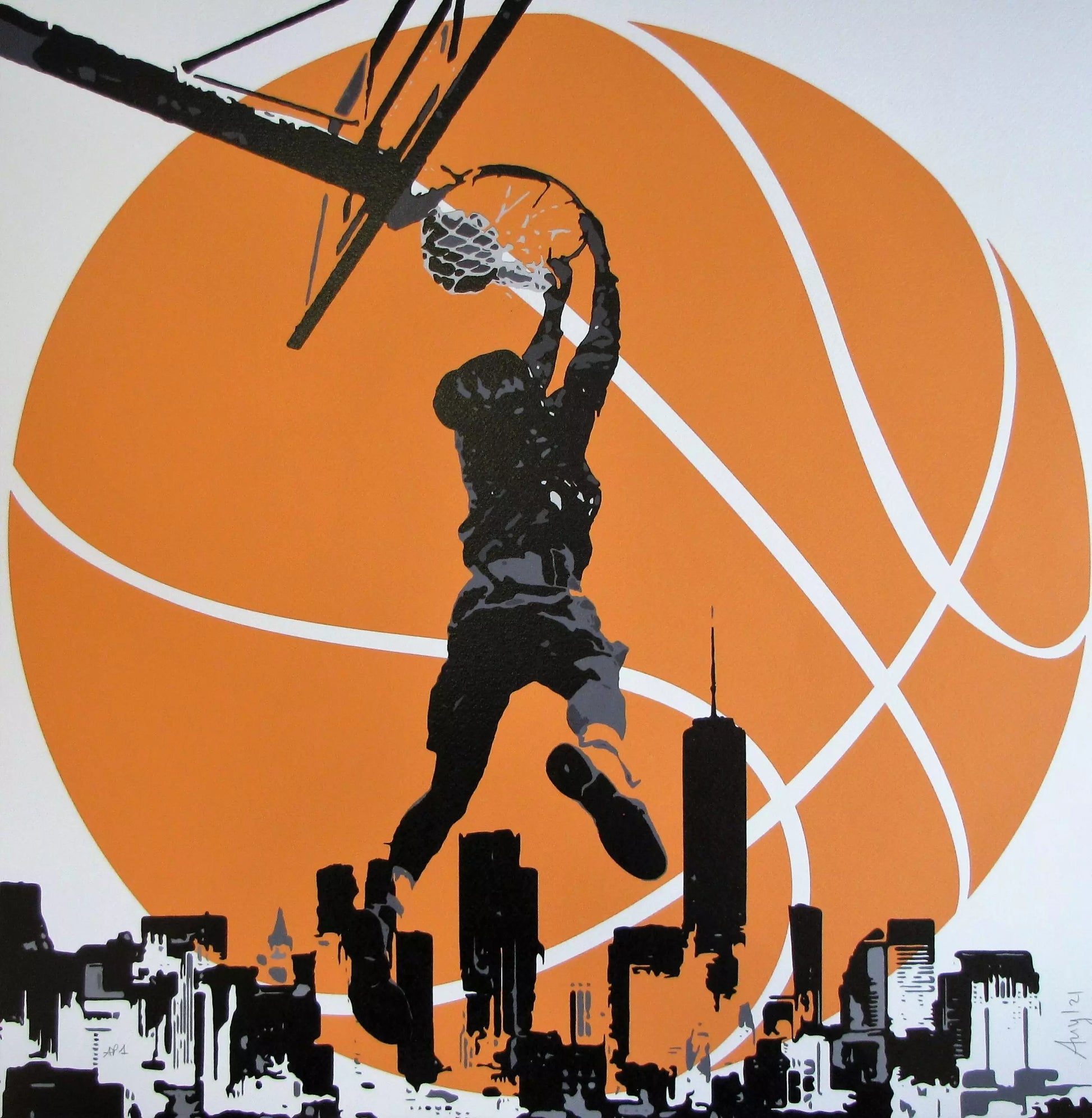 The Game Of Life di Any. Stampa Giclée stampa su carta 320 gsm edizione limitata rappresentante un cestista che gioca nella città di New York | Cd Studio d'Arte